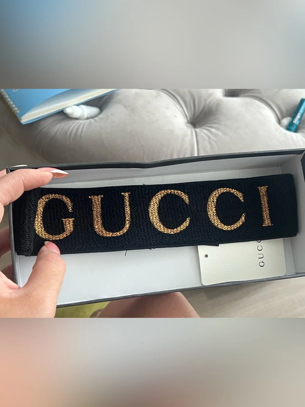 Gucci Black Knit Headband with Gold Logo